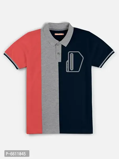 Stylish Multicoloured Polo Collar Neck Half Sleeve Printed T-shirt For Boys
