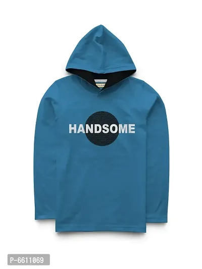 Stylish Blue Printed Hooded Full Sleeve T-shirt For Boys-thumb0