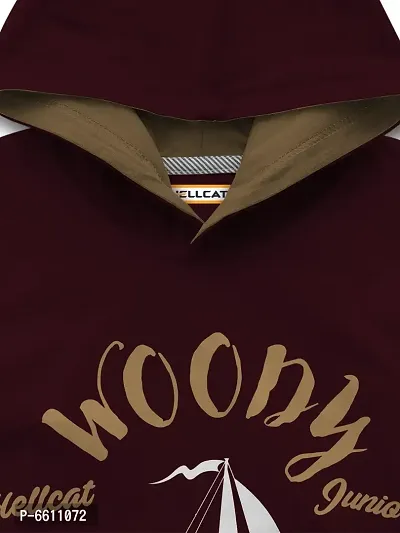 Stylish Maroon Printed Hooded Full Sleeve T-shirt For Boys-thumb3