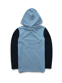 Stylish Blue Printed Hooded Full Sleeve T-shirt For Boys-thumb1