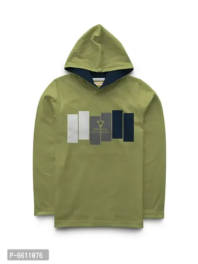 Stylish Green Printed Hooded Full Sleeve T-shirt For Boys