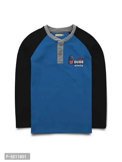 Stylish Blue Printed Full Sleeve T-shirt For Boys-thumb0