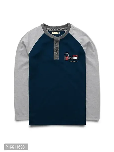 Stylish Navy Blue Printed Full Sleeve T-shirt For Boys
