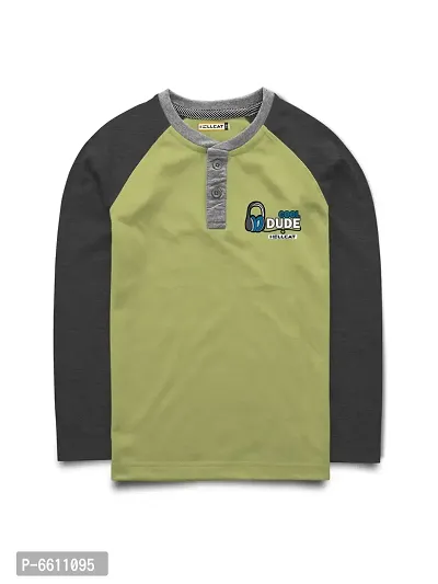 Stylish Green Printed Full Sleeve T-shirt For Boys