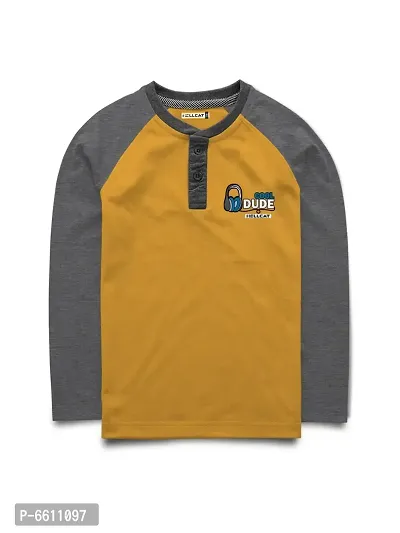 Stylish Yellow Printed Full Sleeve T-shirt For Boys