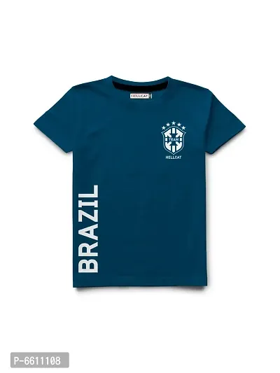 Stylish Navy Blue Printed Half Sleeve T-shirt For Boys