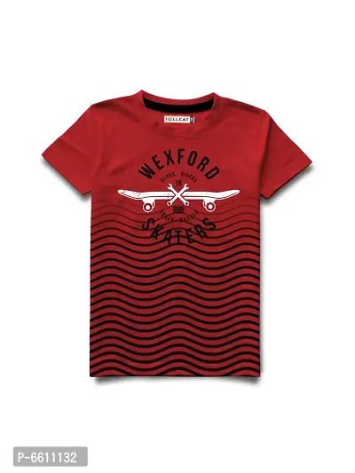 Stylish Red Printed Half Sleeve T-shirt For Boys
