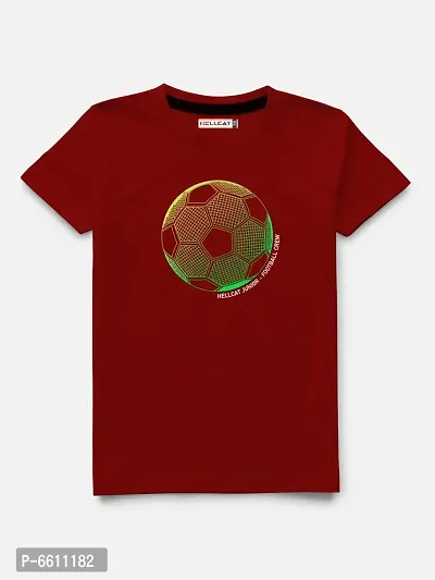 Stylish Maroon Printed Round Neck Half Sleeve T-shirt For Boys