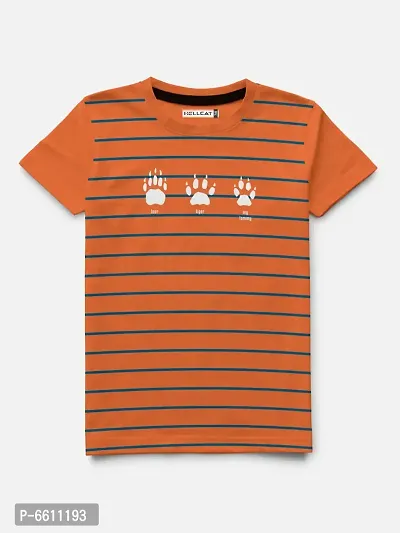 Stylish Orange Printed Round Neck Half Sleeve T-shirt For Boys