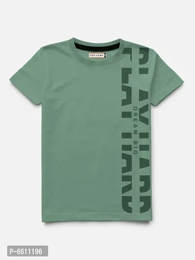 Stylish Green Printed Round Neck Half Sleeve T-shirt For Boys