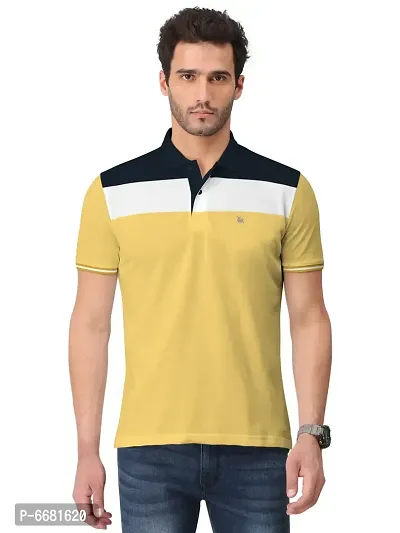 Trendy Cotton Blend Cut And Sew Colourblock Collar Polo Neck Tshirt For Men