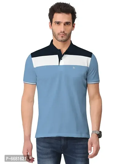 Trendy Cotton Blend Cut And Sew Colourblock Collar Polo Neck Tshirt For Men