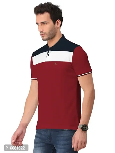 Trendy Cotton Blend Cut And Sew Colourblock Collar Polo Neck Tshirt For Men-thumb2