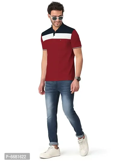 Trendy Cotton Blend Cut And Sew Colourblock Collar Polo Neck Tshirt For Men-thumb5