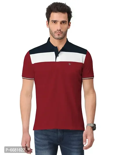 Trendy Cotton Blend Cut And Sew Colourblock Collar Polo Neck Tshirt For Men-thumb0