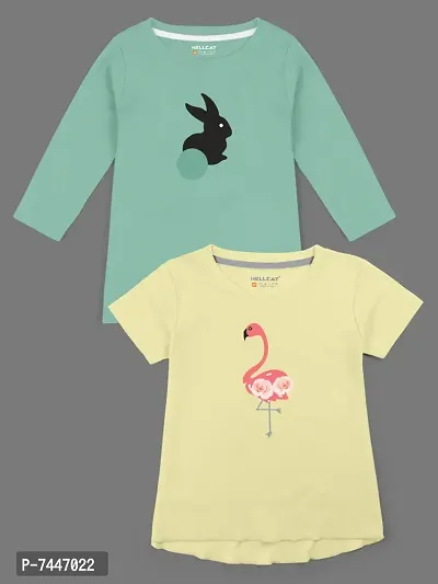 Trendy Cotton Blend Printed T-shirts For Girls- Pack Of 2-thumb0