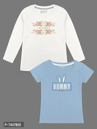 Trendy Cotton Blend Printed T-shirts For Girls- Pack Of 2-thumb0