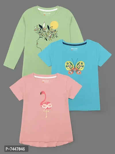 Trendy Cotton Blend Printed T-shirts For Girls- Pack Of 3-thumb0
