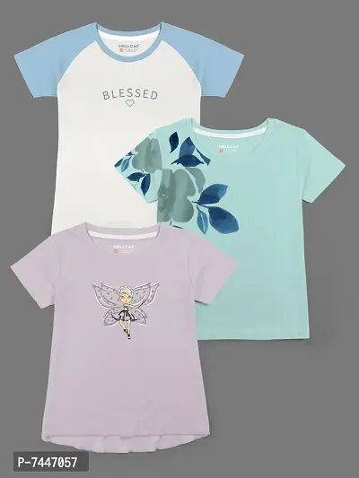Trendy Cotton Blend Printed T-shirts For Girls- Pack Of 3