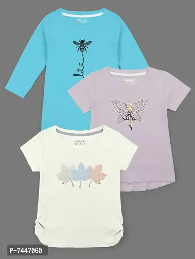 Trendy Cotton Blend Printed T-shirts For Girls- Pack Of 3