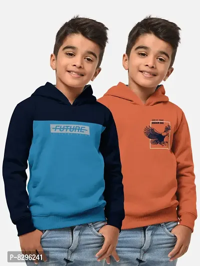 Fabulous Cotton Blend Printed Hooded Tees For Boys- Pack Of 2