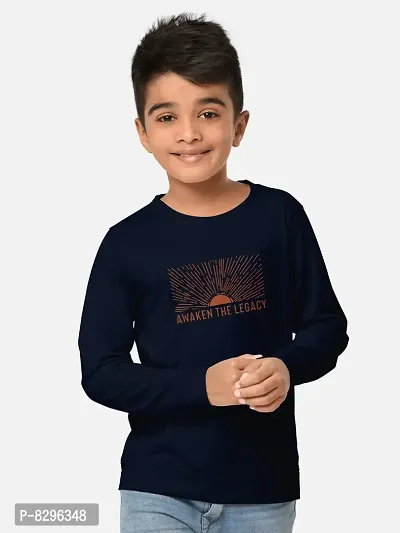 Fabulous Navy Blue Cotton Blend Tees For Boys