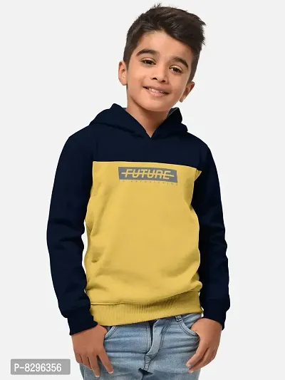 Fabulous Navy Blue Cotton Blend Hooded Tees For Boys