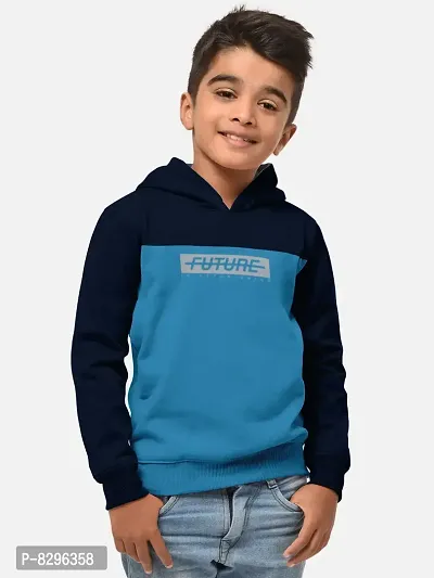 Fabulous Blue Cotton Blend Hooded Tees For Boys