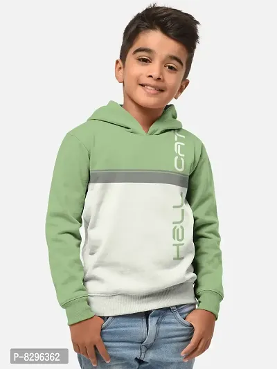 Fabulous Green Cotton Blend Hooded Tees For Boys