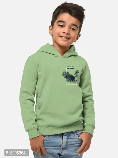 Fabulous Green Cotton Blend Hooded Tees For Boys