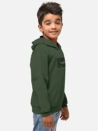 Fabulous Olive Cotton Blend Hooded Tees For Boys-thumb1