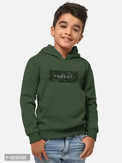 Fabulous Olive Cotton Blend Hooded Tees For Boys