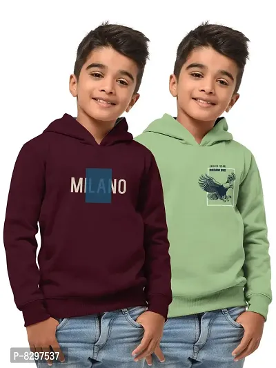 Stylish Cotton Blend Printed Hooded Sweatshirts For Boys  Pack Of 2