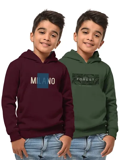 Stylish Cotton Blend Printed Hooded Sweatshirts For Boys - Pack Of 2