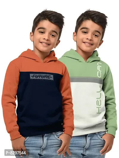 Stylish Cotton Blend Printed Hooded Sweatshirts For Boys  Pack Of 2-thumb0
