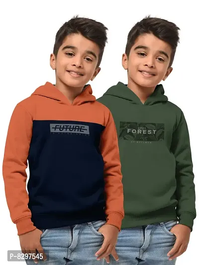 Stylish Cotton Blend Printed Hooded Sweatshirts For Boys- Pack Of 2-thumb0