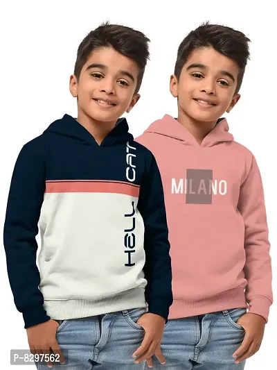 Stylish Cotton Blend Printed Hooded Sweatshirts For Boys  Pack Of 2