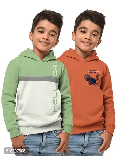 Stylish Cotton Blend Printed Hooded Sweatshirts For Boys  Pack Of 2-thumb0