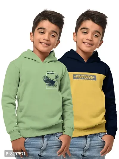 Stylish Cotton Blend Printed Hooded Sweatshirts For Boys- Pack Of 2