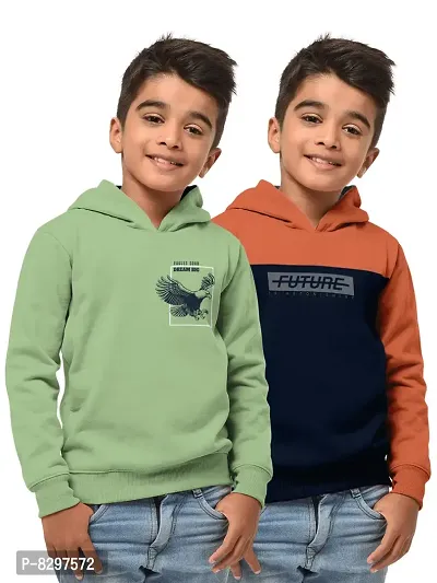 Stylish Cotton Blend Printed Hooded Sweatshirts For Boys- Pack Of 2-thumb0