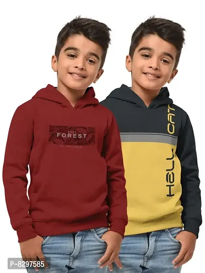 Stylish Cotton Blend Printed Hooded Sweatshirts For Boys- Pack Of 2-thumb0