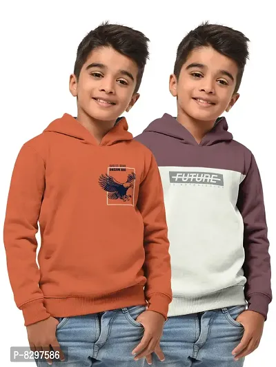 Stylish Cotton Blend Printed Hooded Sweatshirts For Boys- Pack Of 2