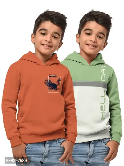 Stylish Cotton Blend Printed Hooded Sweatshirts For Boys- Pack Of 2