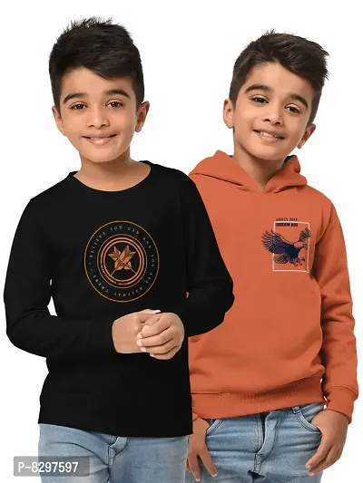 Stylish Cotton Blend Printed Hooded Sweatshirts For Boys- Pack Of 2