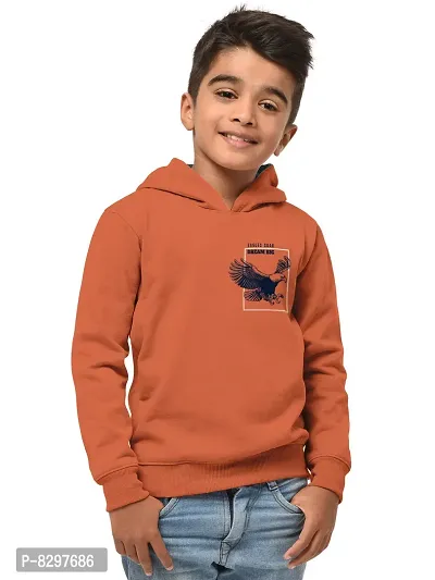 Stylish Orange Cotton Blend Hooded Sweatshirts For Boys