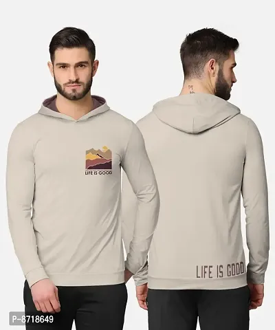 Trendy Front and Back Printed Full Sleeve / Long Sleeve Hooded Tshirt for Men