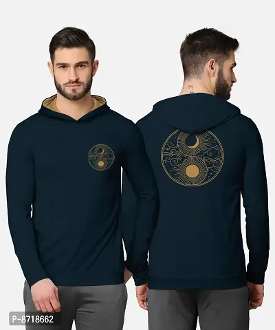 Trendy Front and Back Printed Full Sleeve / Long Sleeve Hooded Tshirt for Men