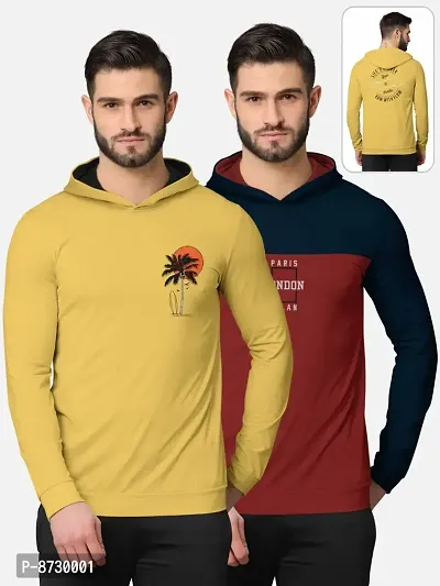 Pack of 2 Trendy Front and Back Printed Full Sleeve / Long Sleeve Hooded Tshirt for Men