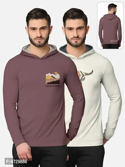 Pack of 2 Trendy Front and Back Printed Full Sleeve / Long Sleeve Hooded Tshirt for Men