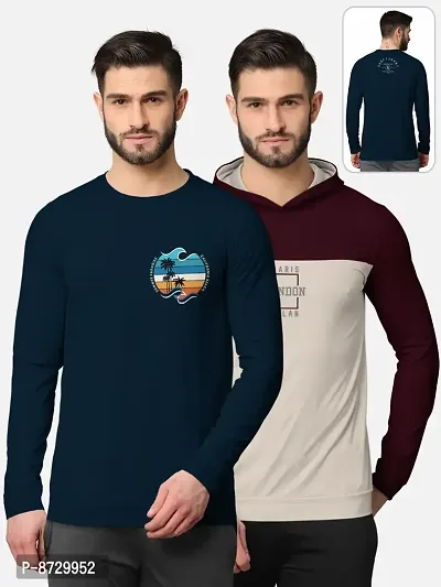 Pack of 2 Trendy Front and Back Printed Full Sleeve / Long Sleeve Hooded Tshirt for Men